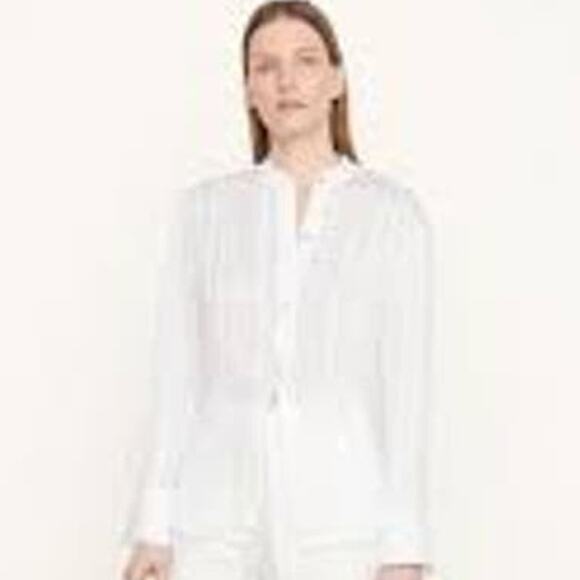 Vince Drapey Long Sleeve Stripe Band Collar Shirt Optic White V933612803-137O XS - Picture 2 of 9